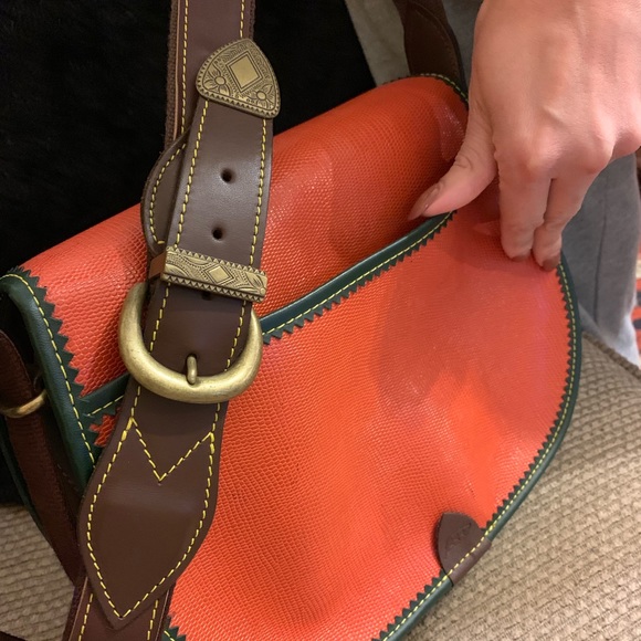 Orange and brown genuine leather saddle bag - Picture 3 of 8
